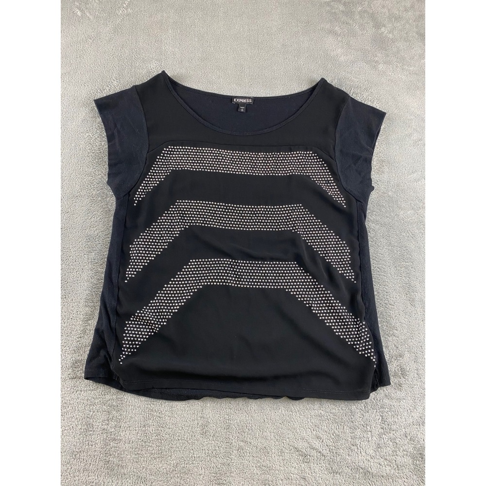 Express Black Cap Sleeve Embellished Chevron Top Size Small S